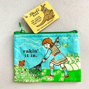 New with Tag Blue Q Bags Rakin' It In Zippered Change Coin Purse